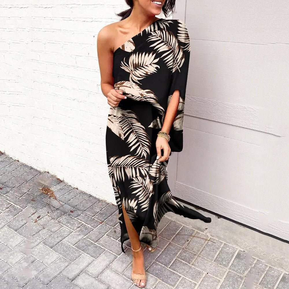 Summer Loose off Shoulder Waist Trimming Printing Dress Women by Ragazza