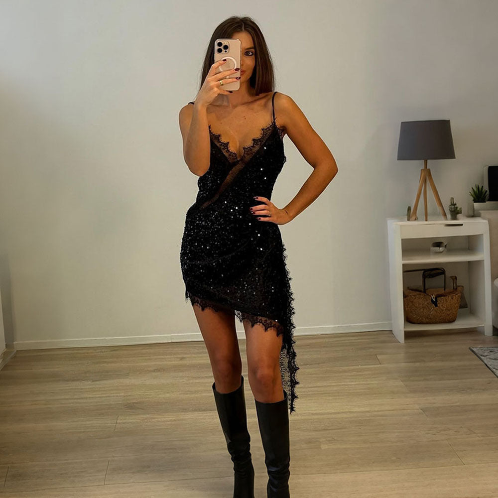 Popular Women Clothing V neck Backless Sexy Slim Fit Sequined Women by Ragazza