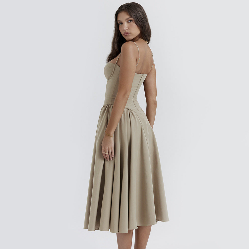 Sexy Dress Sexy Women Clothing Sexy V neck Strap Mid Length Dress Waist Tight Slim Backless Dress for Women by Ragazza