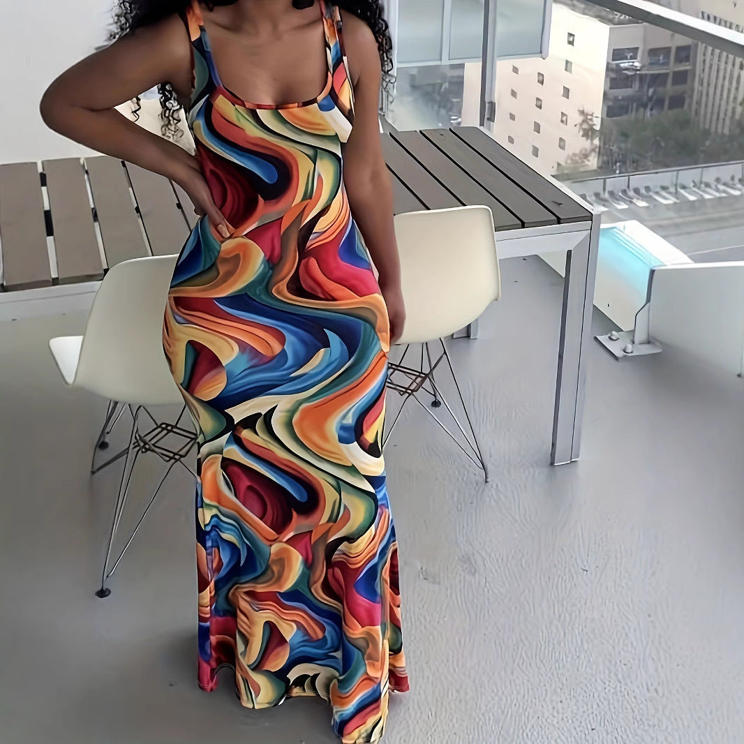 Women Trendy Temuw Women Clothing Printed Wave Pattern Maxi Dress by Ragazza