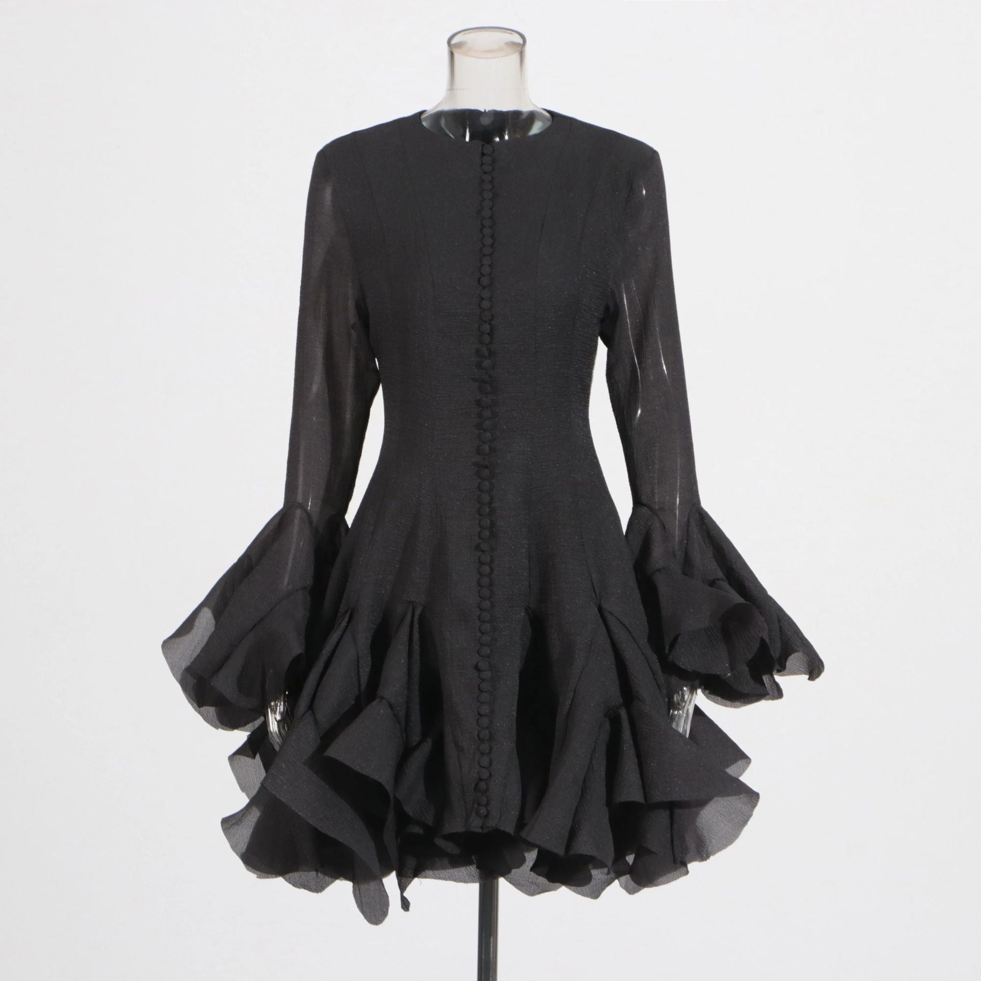 Spring Ruffles Design Waist Tight Slimming Flared Sleeves Dress Women by Ragazza