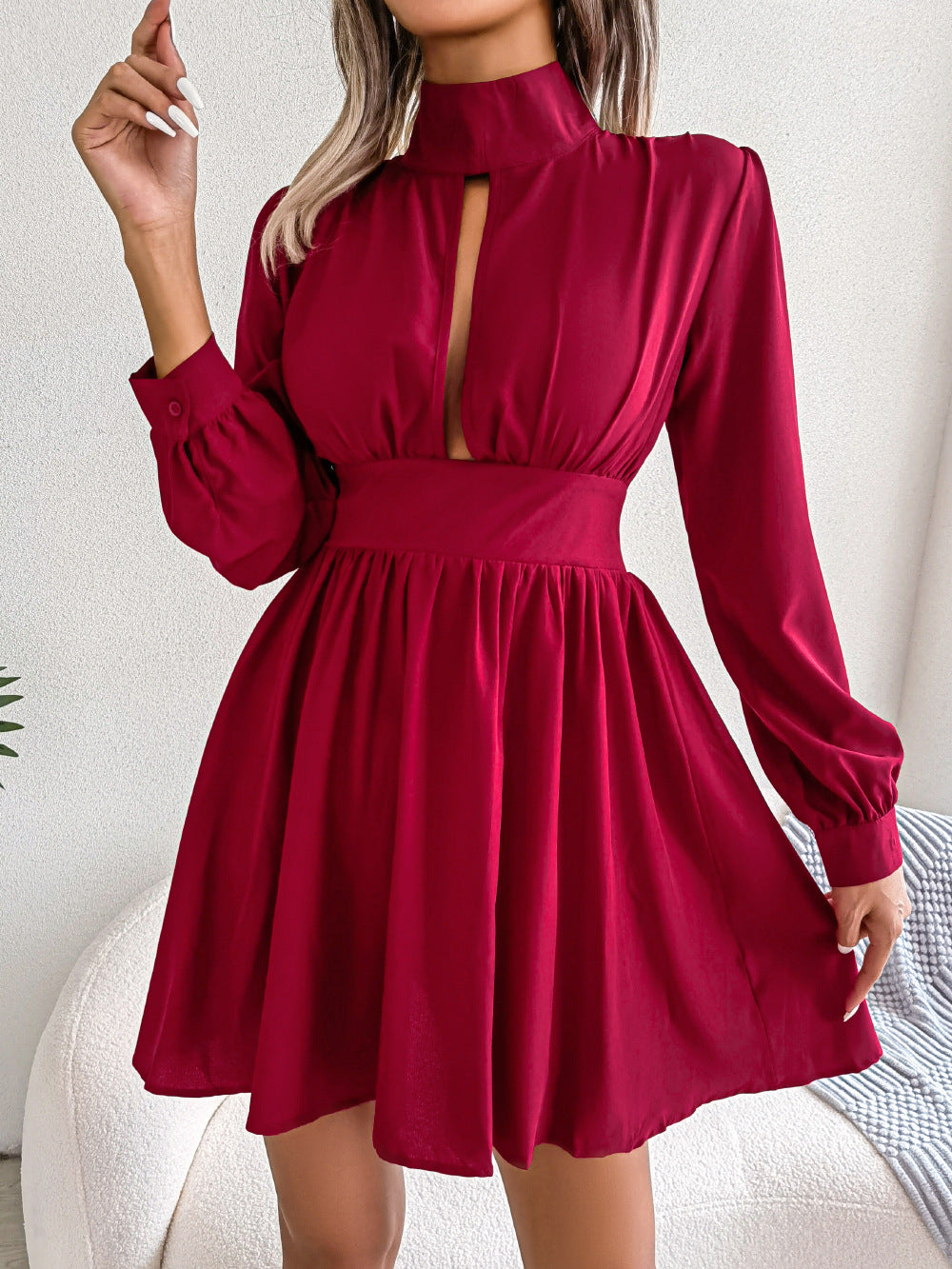 Autumn Winter Sexy Hollow-out Cinched Large Swing Dress Women Clothing by Ragazza