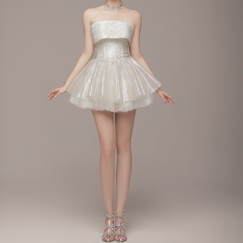Women Clothing Spring Sexy Elegant Lady off Shoulder Tube Top Short Type Dress Women by Ragazza