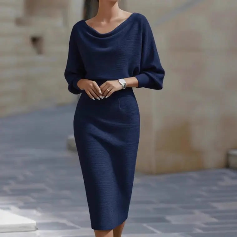 Draped Batwing Sleeve Mid Length Dress