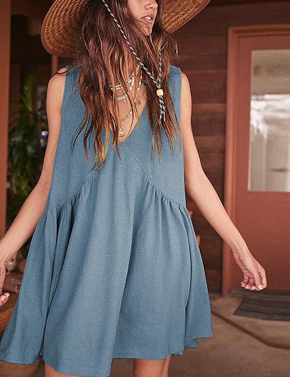 Women Clothing V Neck Sleeveless Pleated Vest Pocket Dress by Ragazza