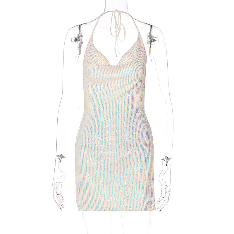 Fried Street Sexy Backless Hollow Out Cutout out Halter Slimming Short Women Dress by Ragazza