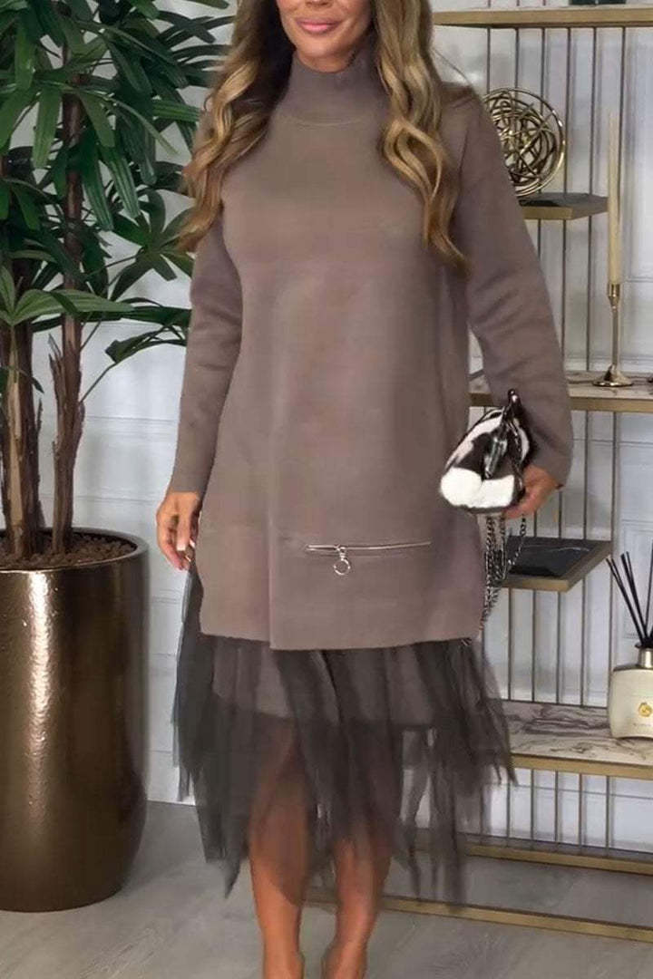 Autumn Winter Women Casual Mesh Stitching Dress by Ragazza