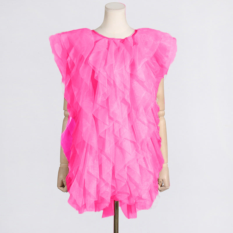 Irregular Asymmetric Ruffled Stitching See through Organza Sleeveless Sexy Dress Women by Ragazza