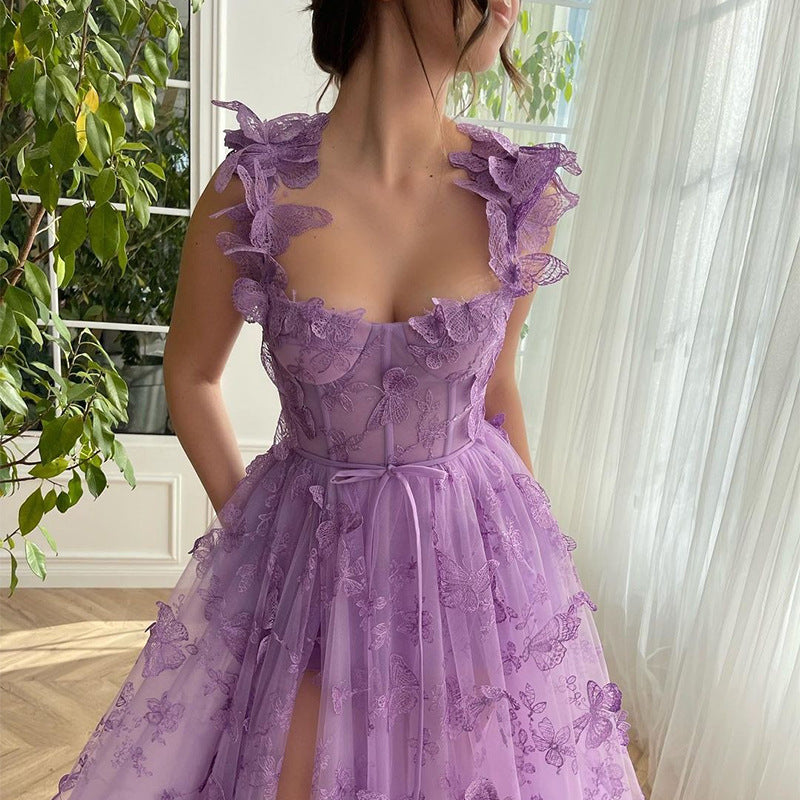 Women Wedding Dress Tulle Spaghetti Straps Sleeveless High Slit Bridal Party Beach Dress by Ragazza