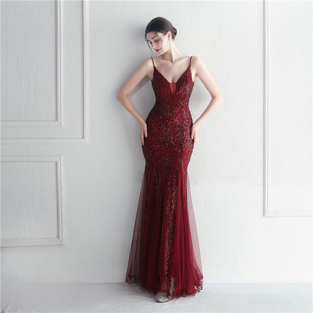 Popular Mesh Beads Sequined Dress Long Evening Dress Star Event Exhibition Stage by Ragazza
