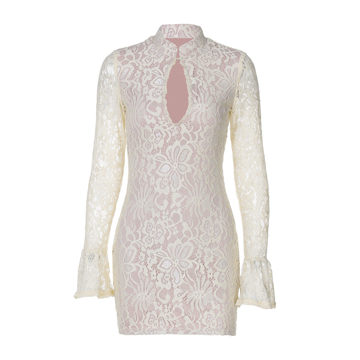 Women Clothing Winter Sexy Lace Cutout Package Hip Flare Sleeve Dress by Ragazza