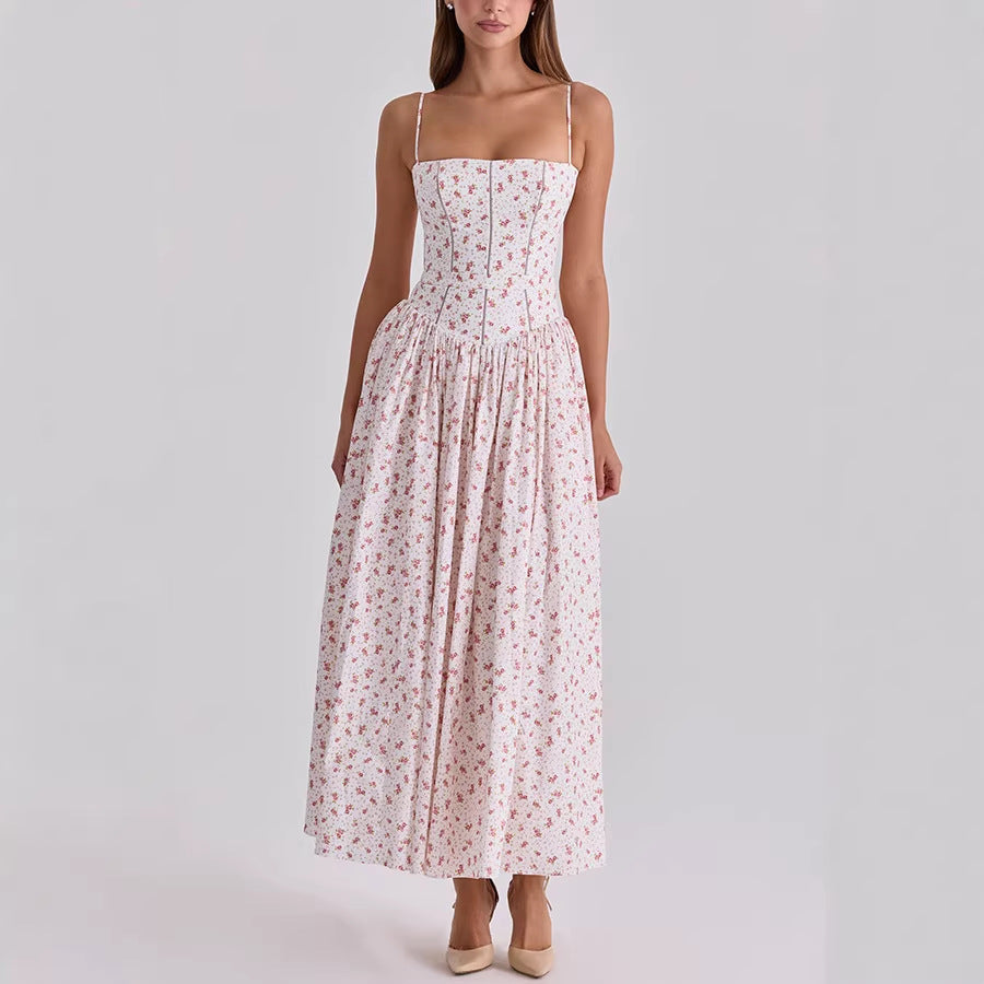 Spring Summer Printed Zipper Strap Dress Casual Holiday Dress DestGlow