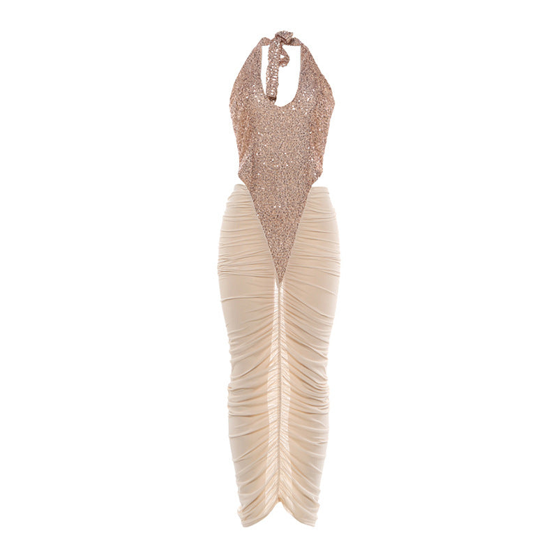 Autumn Winter Women Clothing Fashionable Sequ Stitching Sexy Mesh See through Ruffle Hip Dress by Ragazza