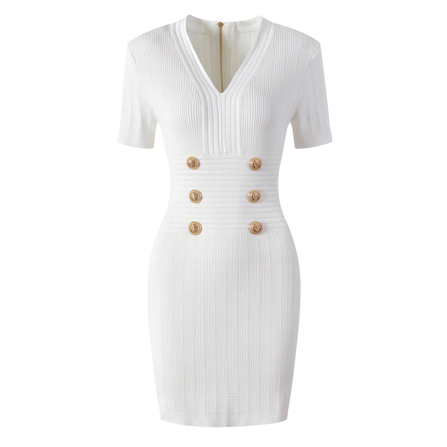 Goods High Quality Knitted Fabric V neck Slim Slimming Short Sleeve Dress DestGlow
