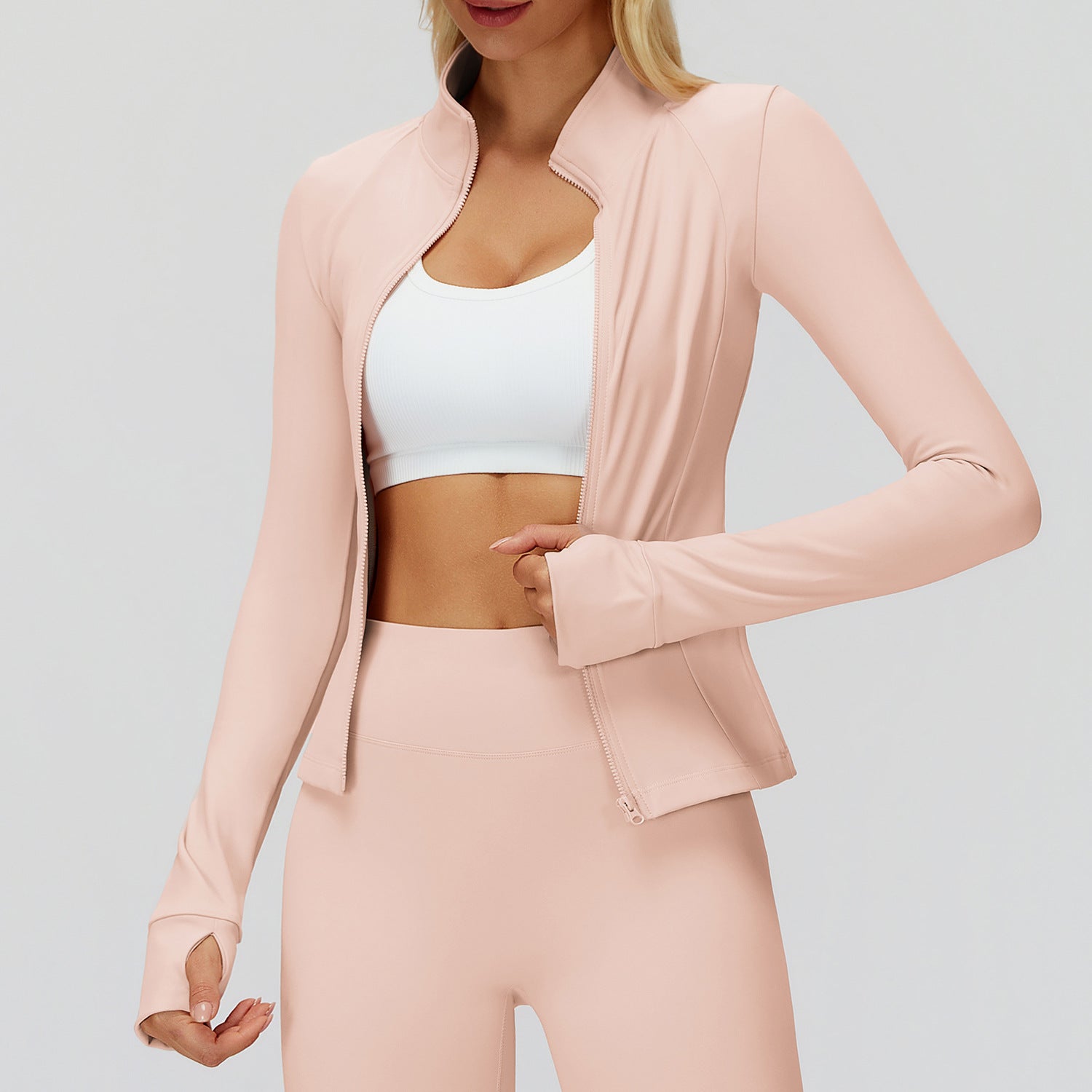 Autumn Winter Stand Collar Coat Zipper Windproof All Matching Warm Top Fitness Running Velvet Sport Coat by Ragazza
