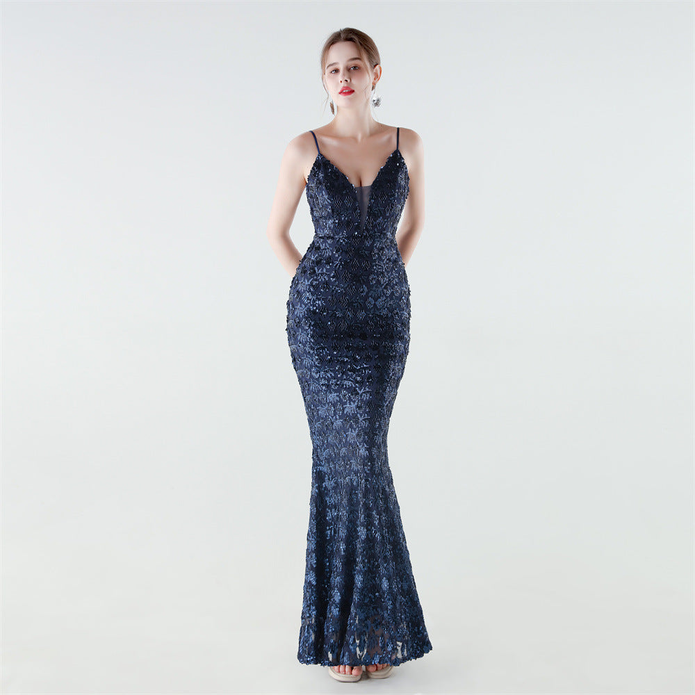 Heavy Industry Sequin Slim Deep Fishtail Evening Dress by Ragazza