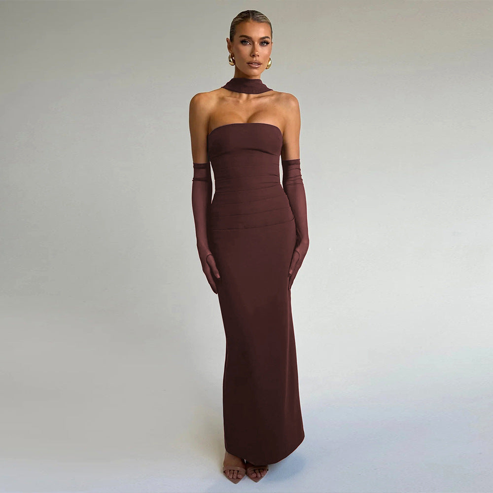 Spring Tube Top Cinched Waist Women Dress Elegant Ribbon Backless Sexy Sheath Dress by Ragazza