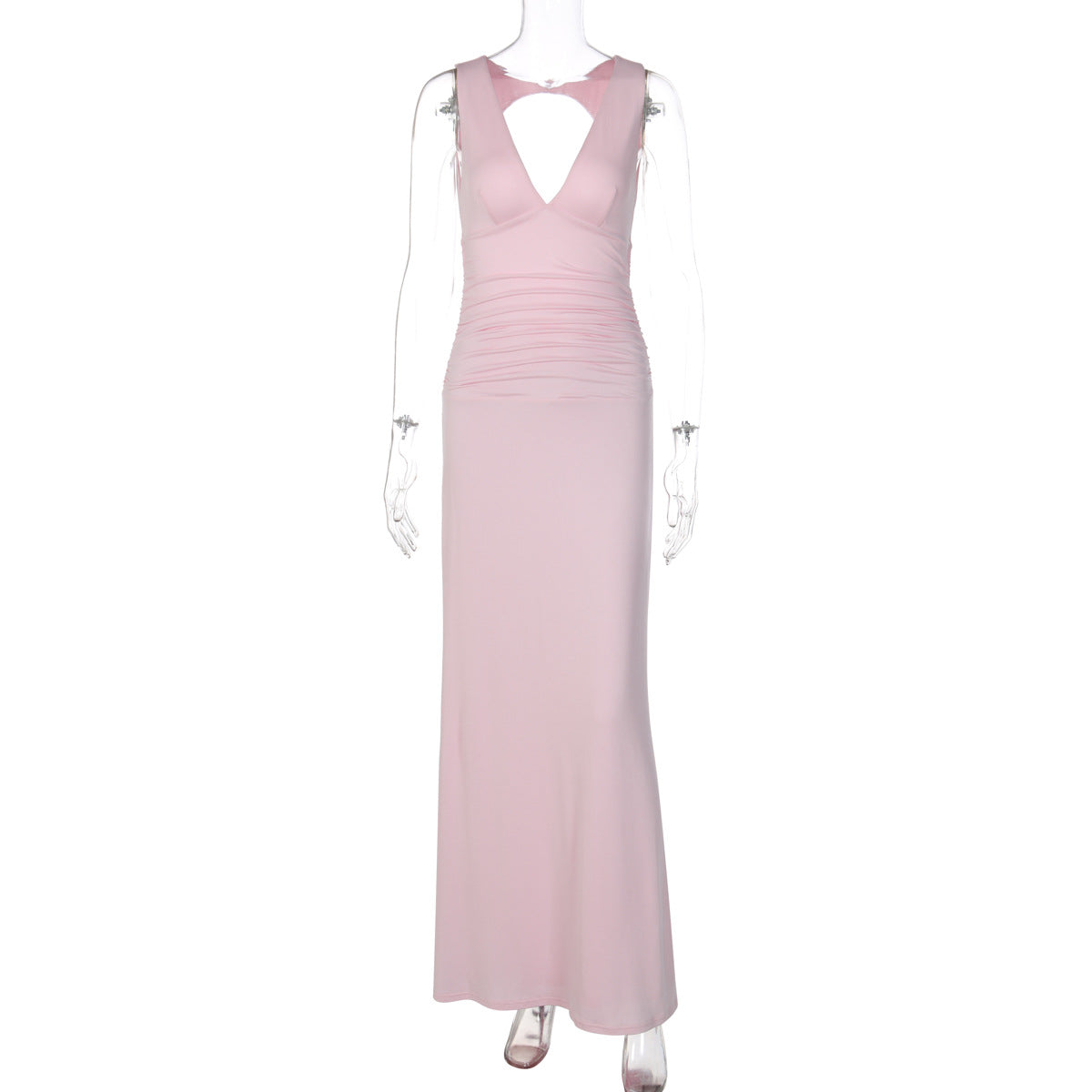 Summer Women Clothing Sexy V neck Backless Slim Fit Pleated Vest Type Double Layer Dress by Ragazza