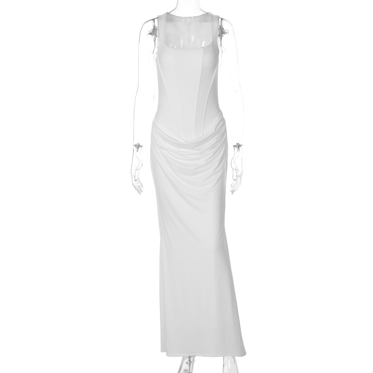 Sexy Boning Corset Slim Fit U Neck Long Pleating Pullover Dress Cocktail Party Evening Dress by Ragazza