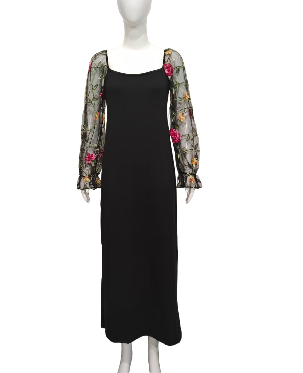 Women Clothing Women Heart Collar Floral Embroidery See through Slim Fit Elegant Dress by Ragazza
