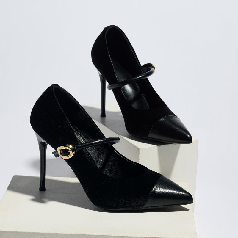 Women Stiletto Heel High Heel Shoes Pointed Toe Sexy Socialite French Shallow Mouth Pumps Satin Mary Jane Shoes DestGlow