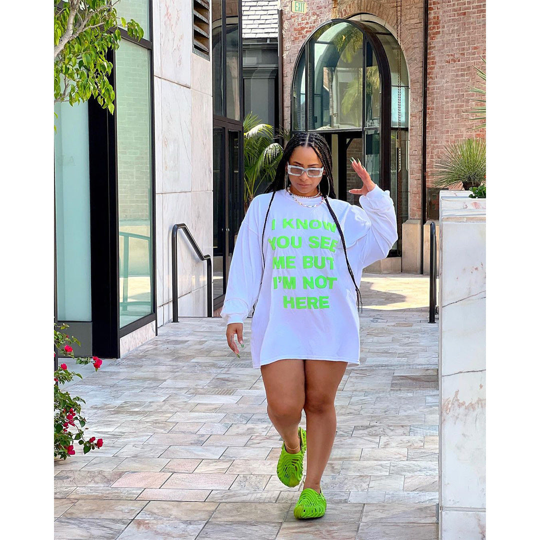 Women Clothing Goods Casual Double Sided Letter Graphic T shirt Dress DestGlow