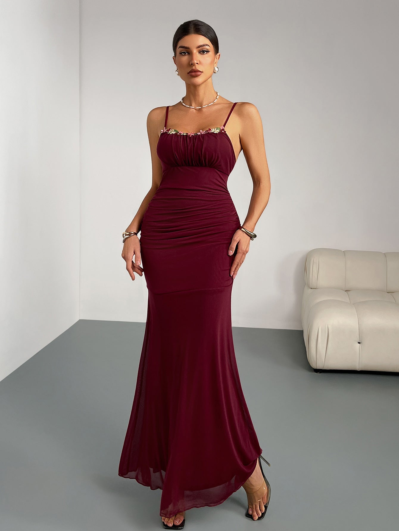 Slim Fit Fishtail Dress Women Sling Pleating Dress Slim Fit Sexy Party Party Wedding Bridesmaid by Ragazza