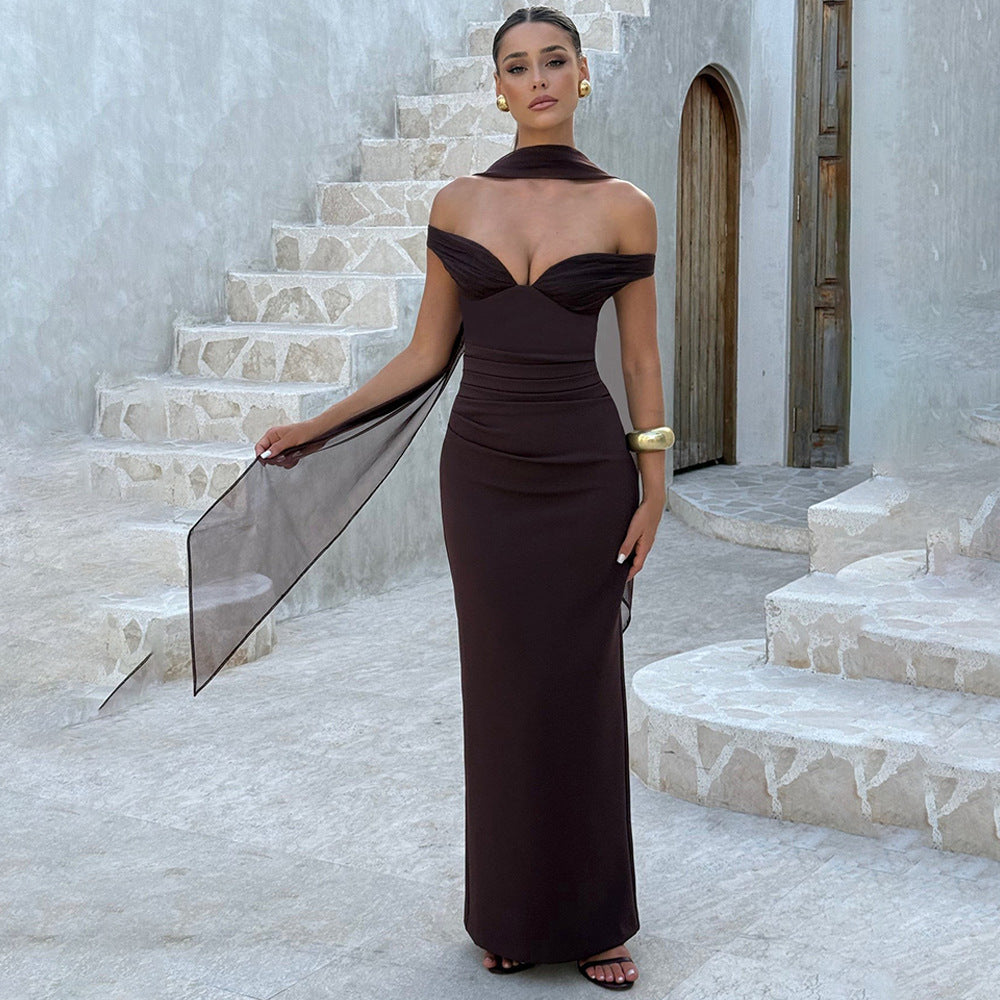 Elegant Tube Top Solid Color Dress Sexy Sleeveless Slim Fit Backless Dress by Ragazza