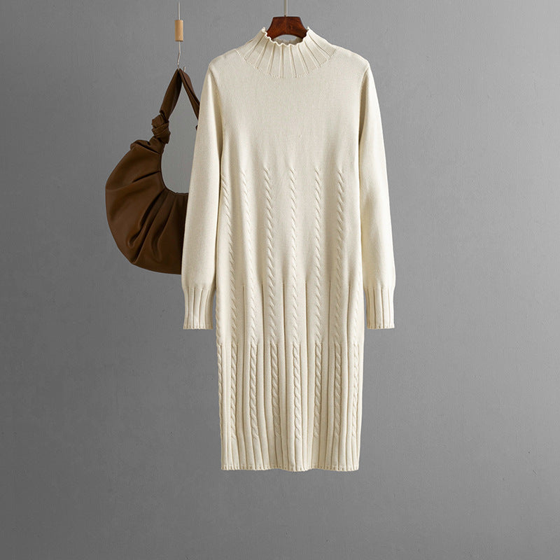 Thickened Knitting Dress Women Autumn Winter Mid Length over the Knee Match with Coat Sweater Inner Wear Bottoming by Ragazza