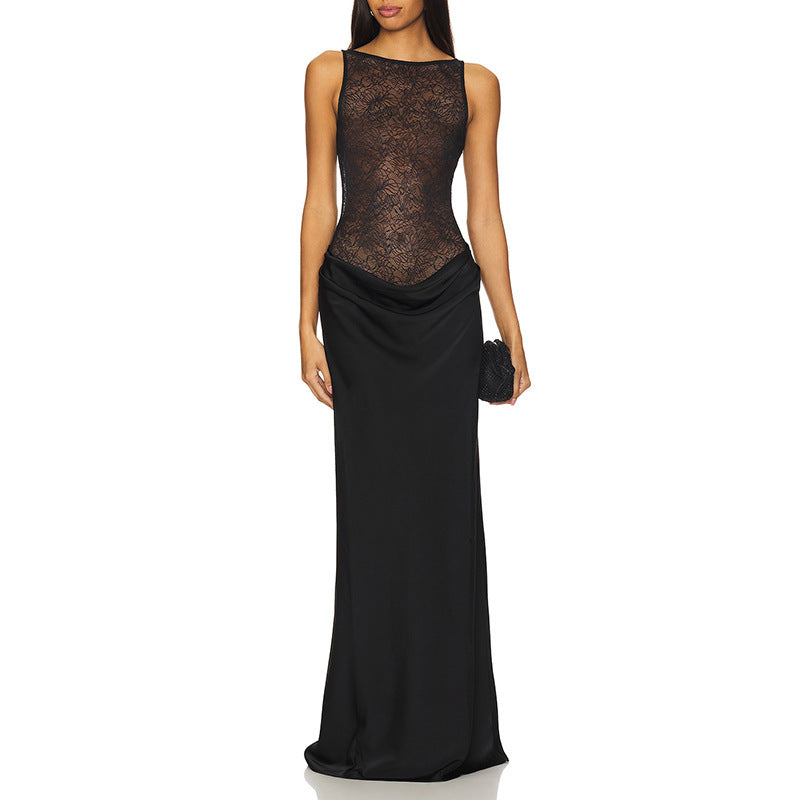 Sexy Dinner Dress Sleeveless High Waist Slim Slimming Lace Maxi Dress DestGlow