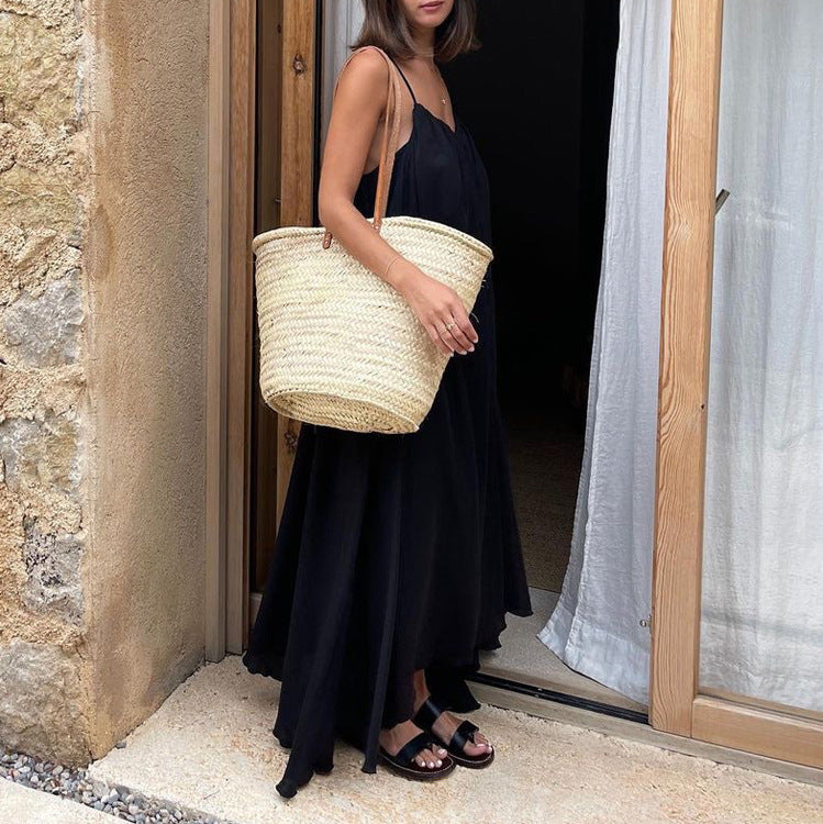 Women Clothing Fashionable Sleeveless Cami Dress Simple Graceful Backless Loose Black Dress by Ragazza