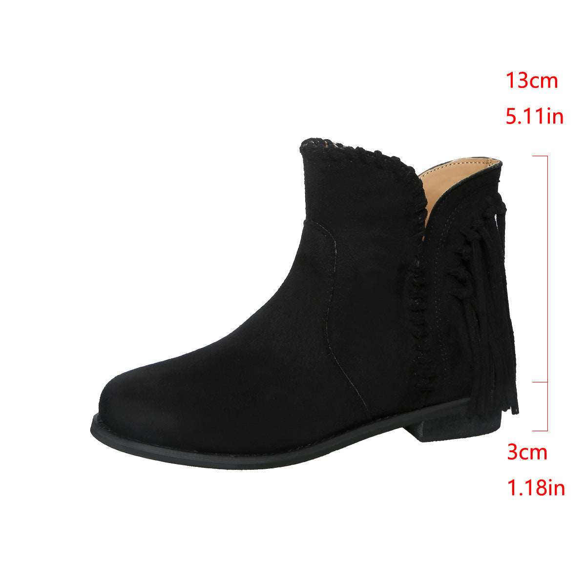 Women Shoes Autumn Winter Woven Tassel Suede round Toe Sleeve Low Heel Chelsea Ankle Boots DestGlow