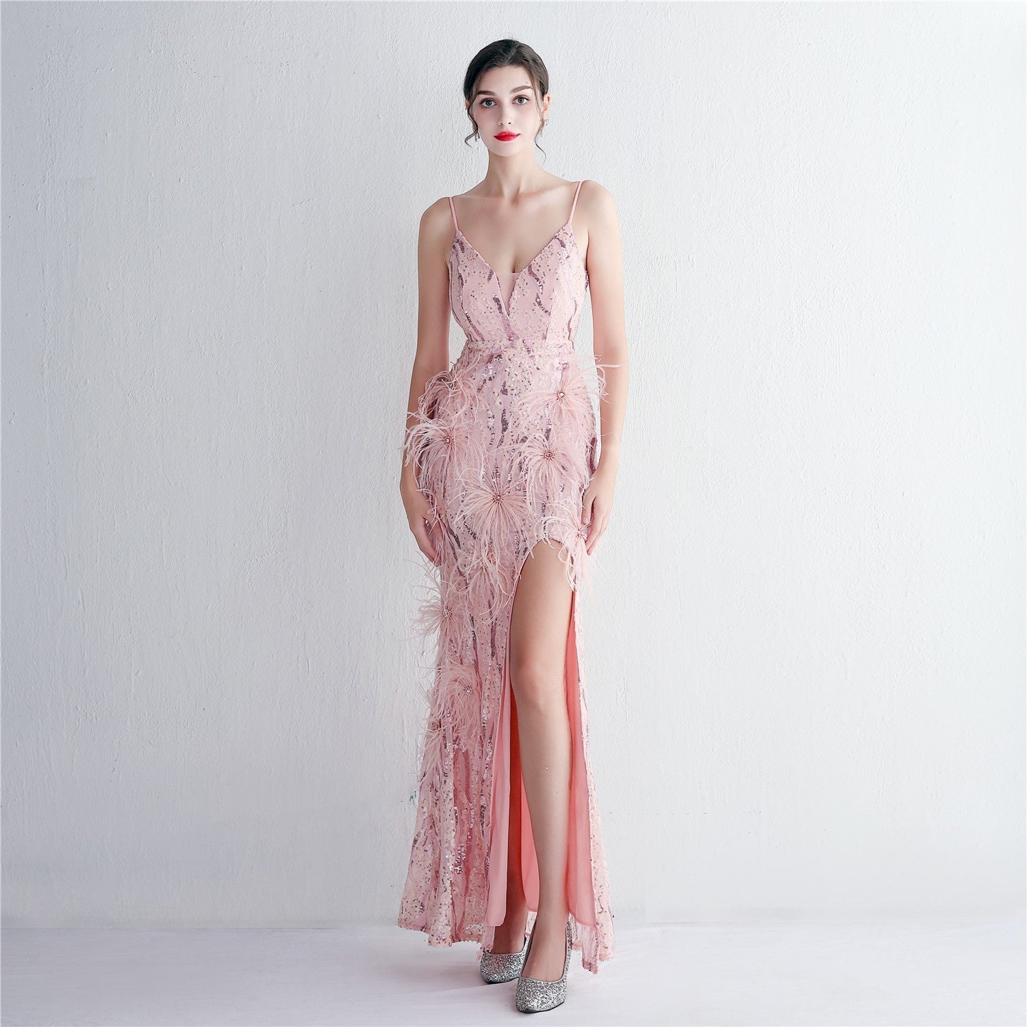 Floral Craft Beading Craft Imported Wool Dress Long Cocktail Slim Fit Evening Dress Elegant