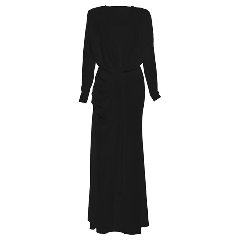 Autumn Winter Sexy Slim Fit Irregular Asymmetric Mesh Maxi Dress Solid Color Dress for Women DestGlow