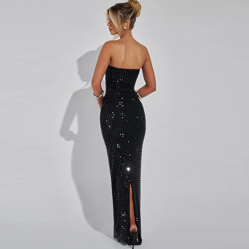 Women Clothing Autumn Winter Graceful Fashionable Sexy Backless Slim Fit Split Tube Top Dress Women DestGlow