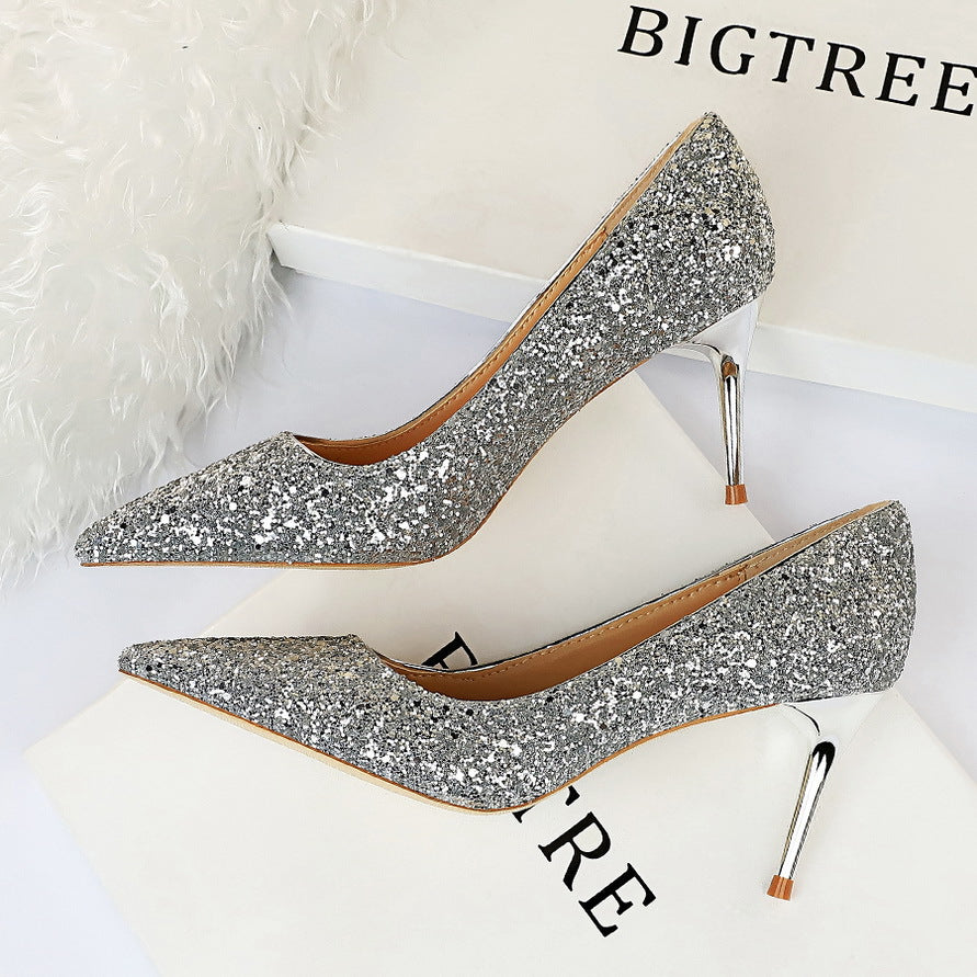 Sexy Nightclubs Thinner High Heels Women Shoes Stiletto Heel Sparkle Sequ Pumps DestGlow