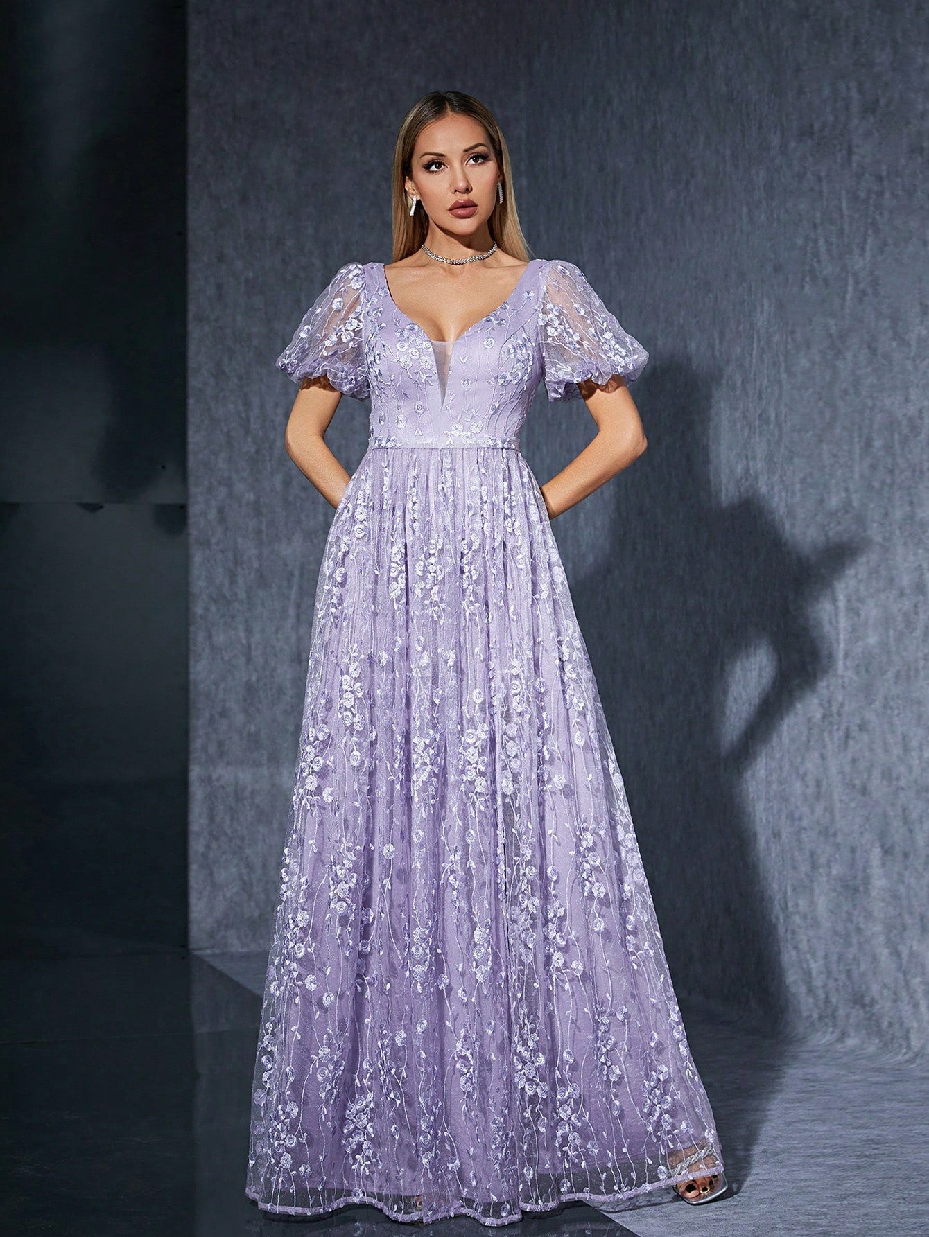 Bubble Sleeve Split Dress Sweet Fairy Photo Shoot Birthday Dress Embroidered Mesh by Ragazza