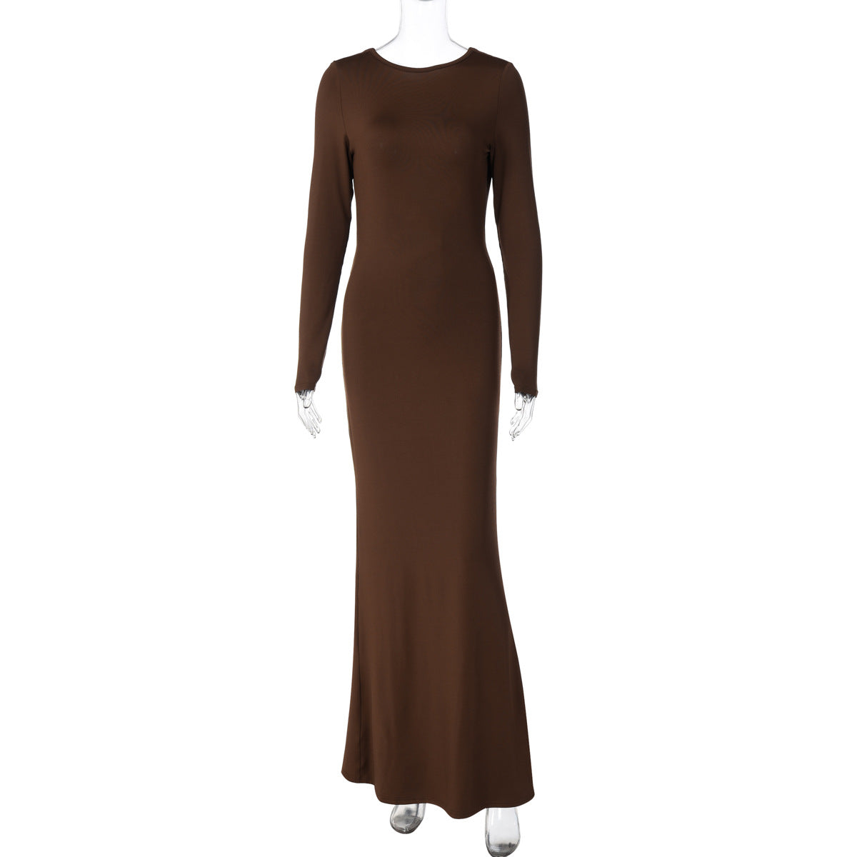 Autumn Winter Solid Color Elegant Sexy Backless Formal Dress Chain Long Sleeve Slim Dress by Ragazza