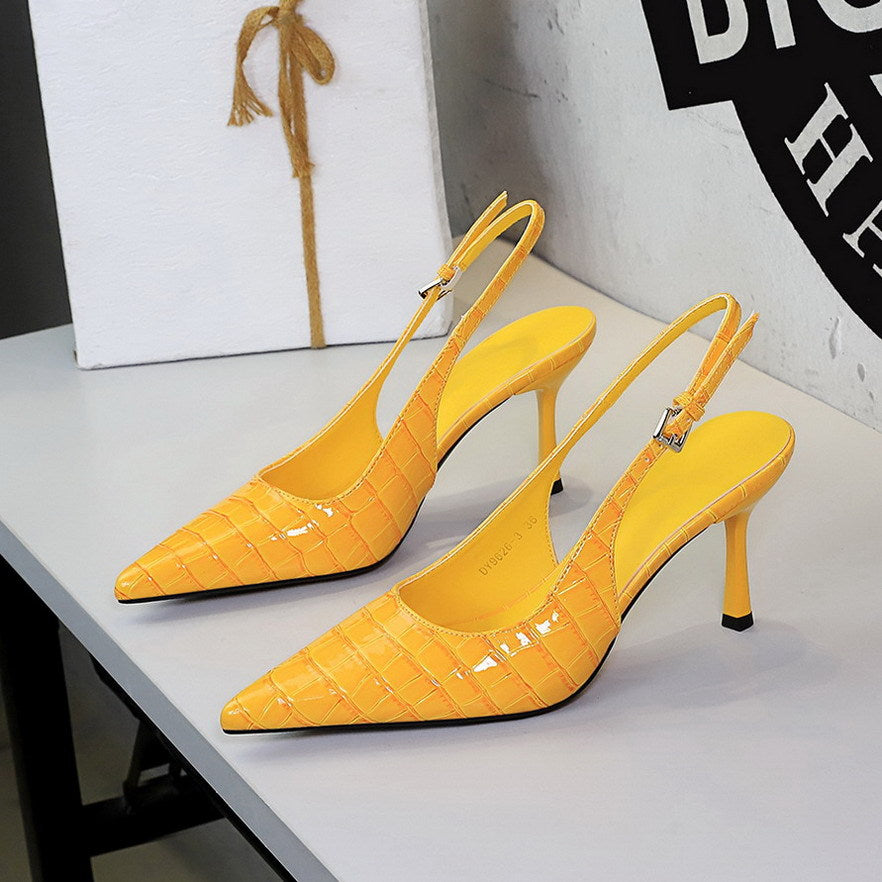 Pana Pattern Sexy Plaid Pointed Toe Shallow Mouth Ankle Strap Buckle Stiletto Heel Cocktail Women Shoes DestGlow