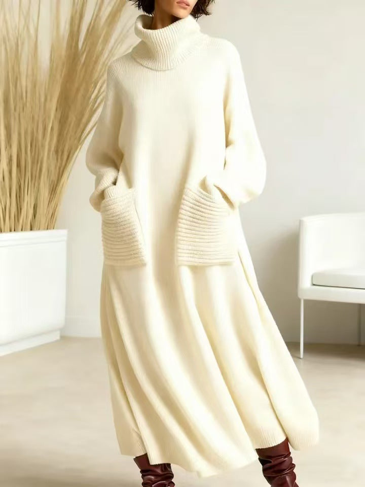 High Neck Woolen Dress Loose Woolen Coat by Ragazza