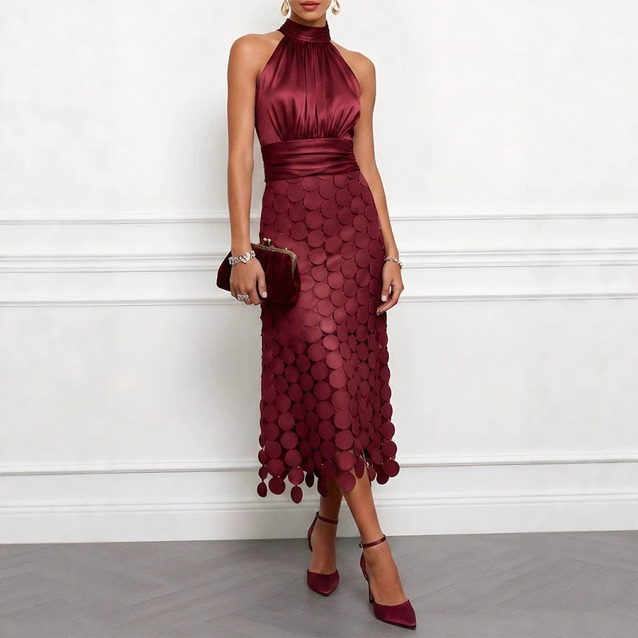 Spring Summer Satin Stitching Sleeveless Dress Vacation Casual Dress by Ragazza