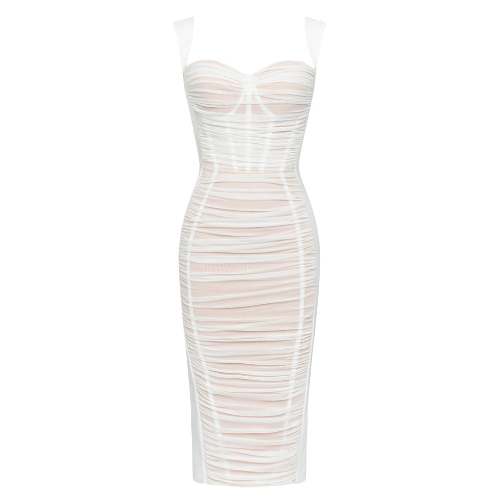 Dress Summer Bandage Dress Simple Camisole Stitched Backless Mesh Slim Fit Women Dress by Ragazza