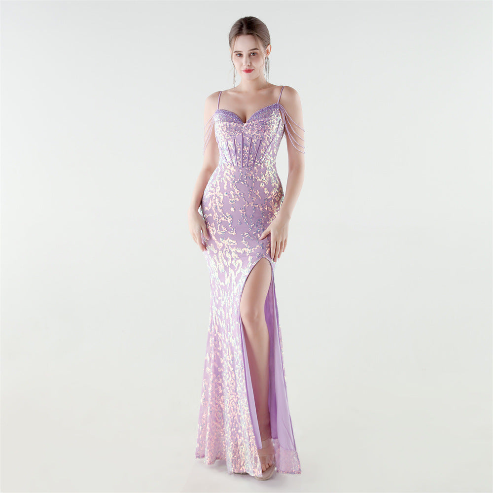 Heavy Industry Sequin Beaded Boning Corset Waist Tight Evening Dress by Ragazza