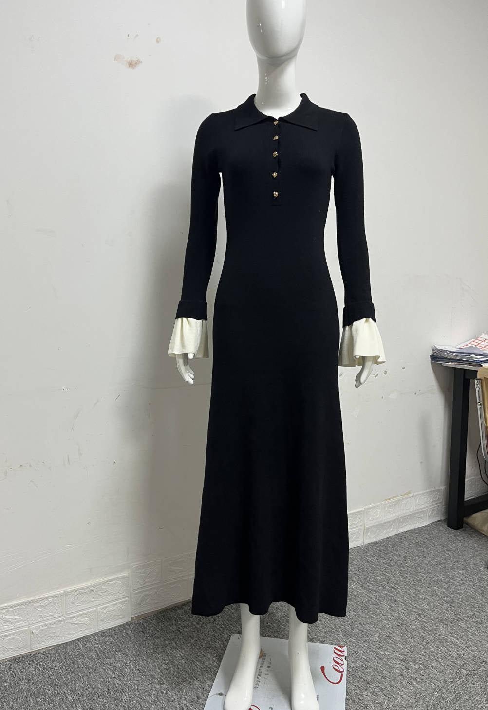Dehaired Angora Covering Yarn Slimming Patchwork Long Sleeved Knitted Maxi Dress Casual Waist Tight Maxi Dress for Women by Ragazza