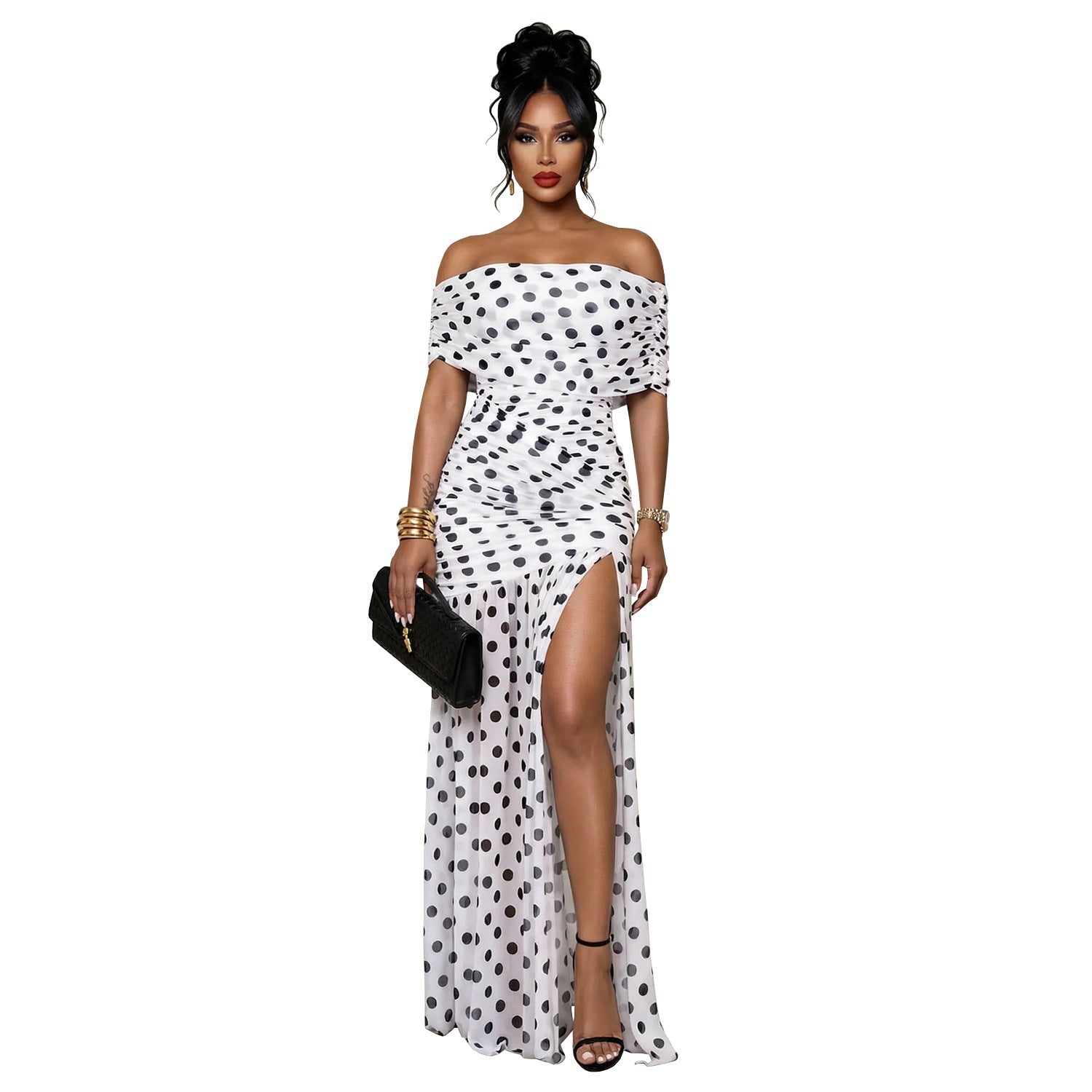 Women Wear Polka Dot Split Cocktail Holiday Sheath Dress DestGlow