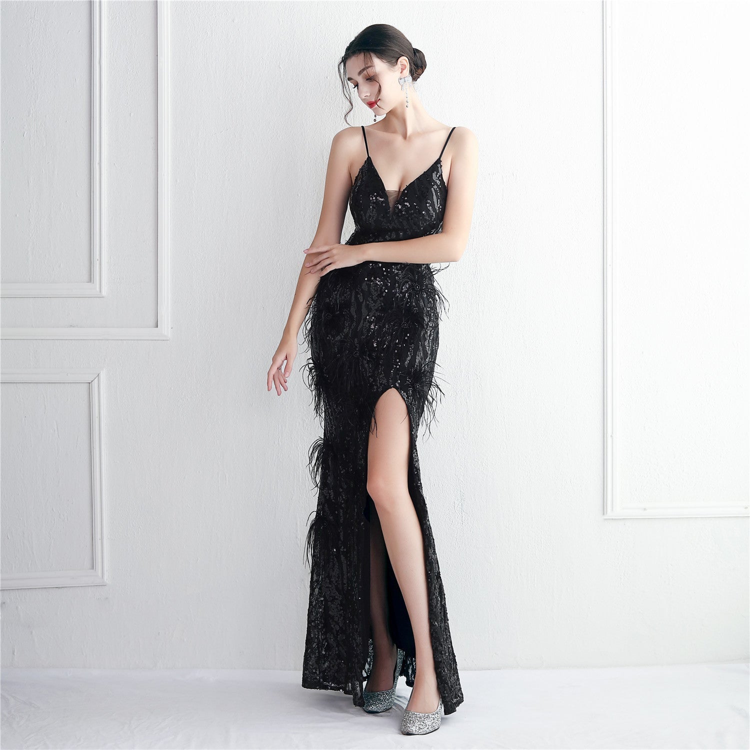 Floral Craft Beading Craft Imported Wool Dress Long Cocktail Slim Fit Evening Dress Elegant by Ragazza
