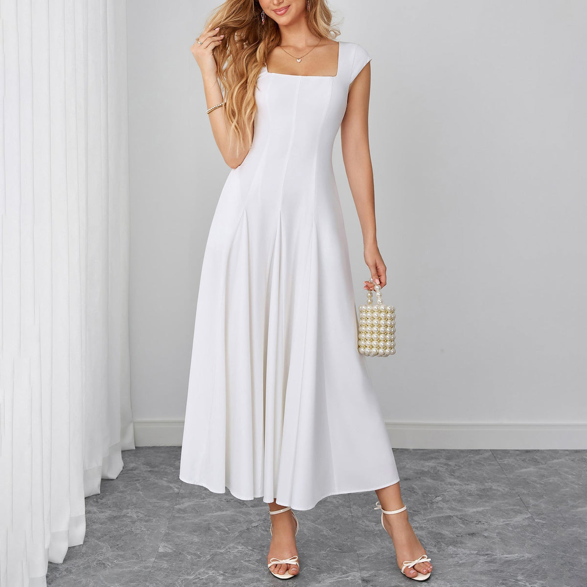 Elegant Stretch Strap Dress Sexy Backless Waist Trimming Lace up Long Dress DestGlow