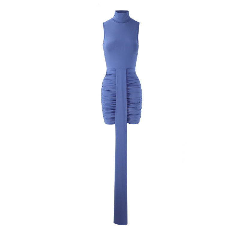 Women Clothing Trendy Turtleneck Sleeveless Slim Fit Pleated Ribbon Dress Source by Ragazza