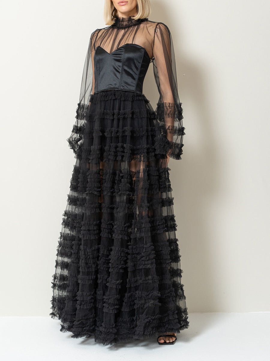 Dress Spring Mercerized Sheer Mesh Sexy Figure Flattering Tiered Dress Women by Ragazza