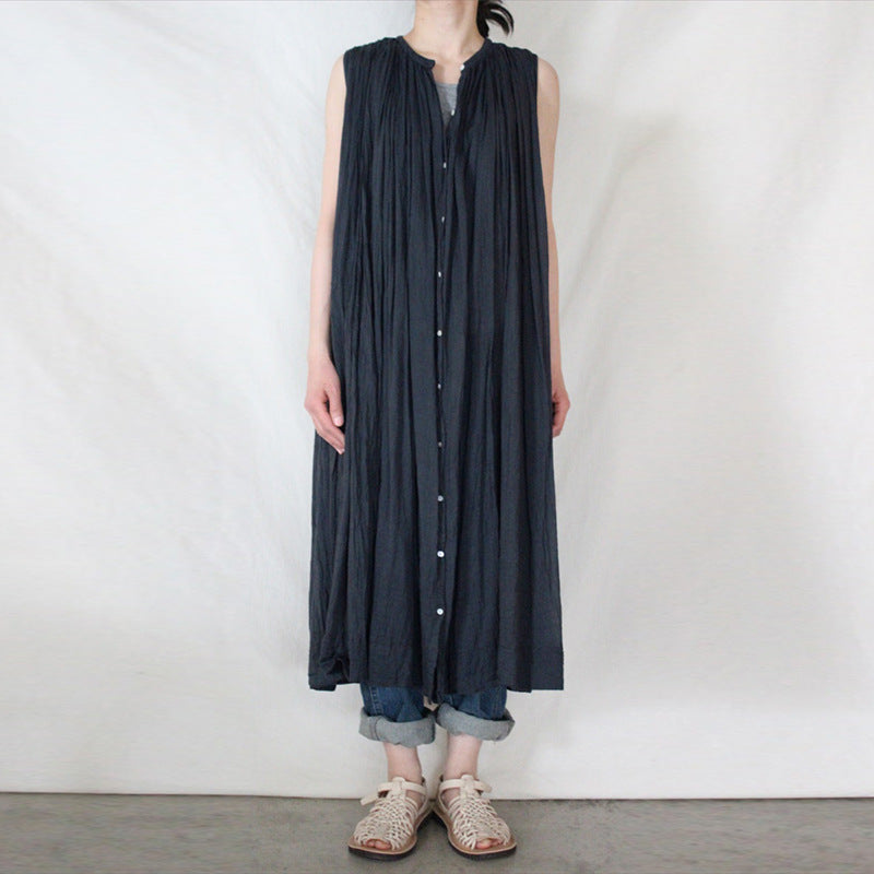 French Pleating Dress Summer Western Paris Yarn Loose Large Dress A Line Dress Can Be Used as Blouse by Ragazza